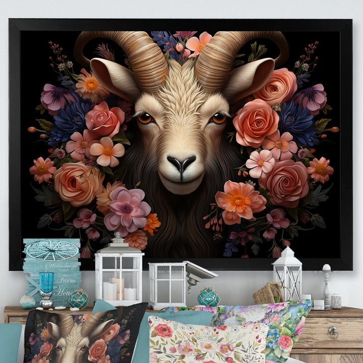 Pink and purple floral goat portrait - Goat Wall Decor