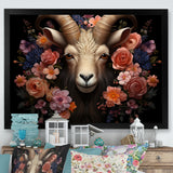 Pink and purple floral goat portrait - Goat Wall Decor