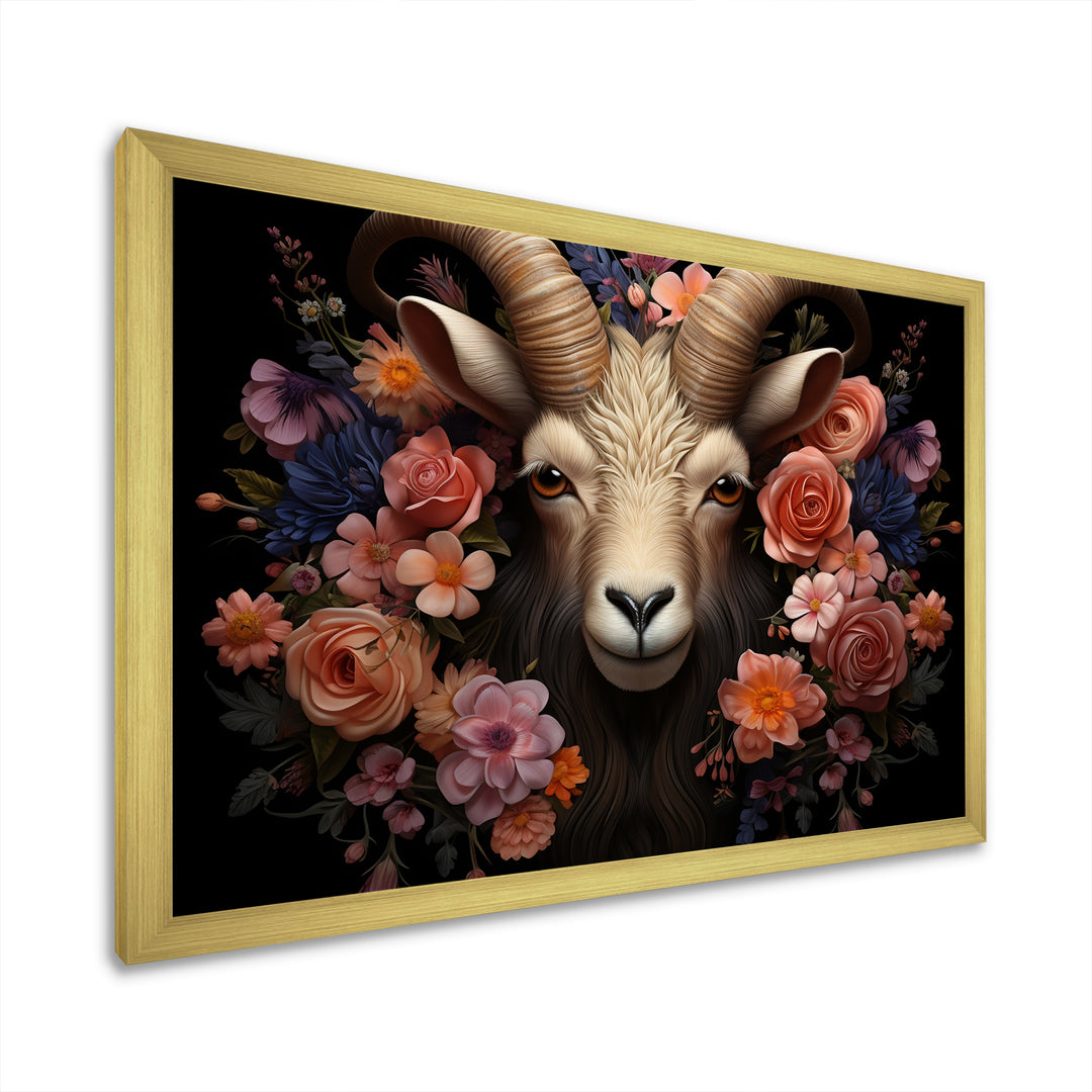 Pink and purple floral goat portrait - Goat Wall Decor