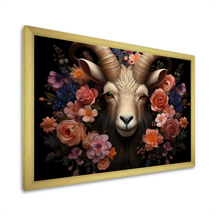 Pink and purple floral goat portrait - Goat Wall Decor