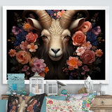 Pink and purple floral goat portrait - Goat Wall Decor