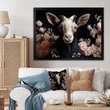 White and pink floral goat portrait - Goat Wall Art Prints