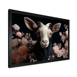 White and pink floral goat portrait - Goat Wall Art Prints