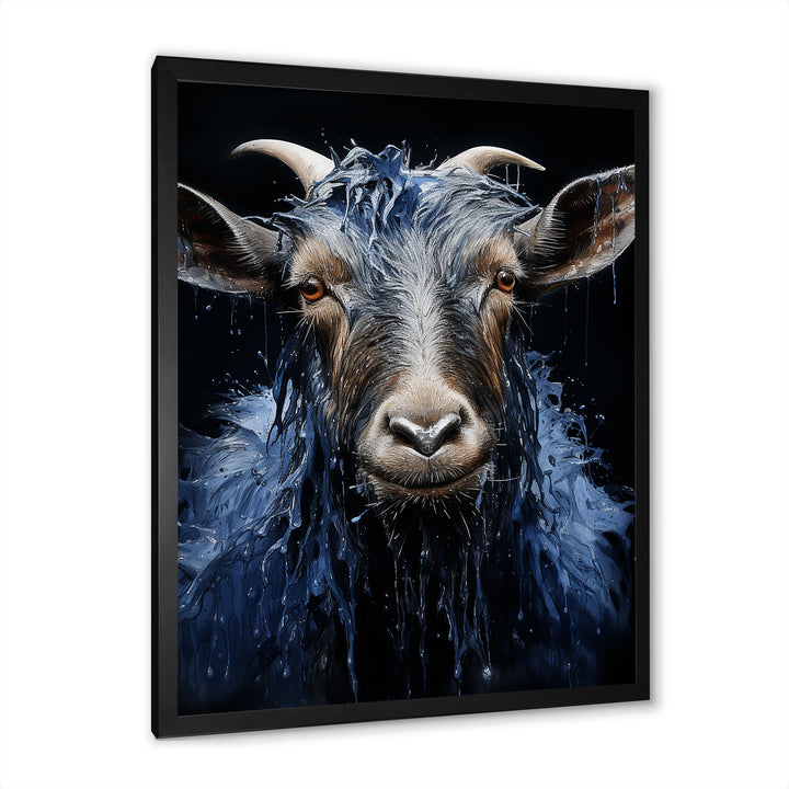 Blue celestial goat portrait - Goat Home Decor Art