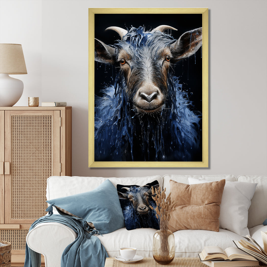 Blue celestial goat portrait - Goat Home Decor Art