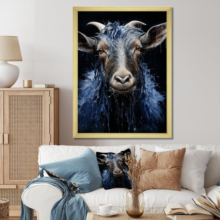 Blue celestial goat portrait - Goat Home Decor Art