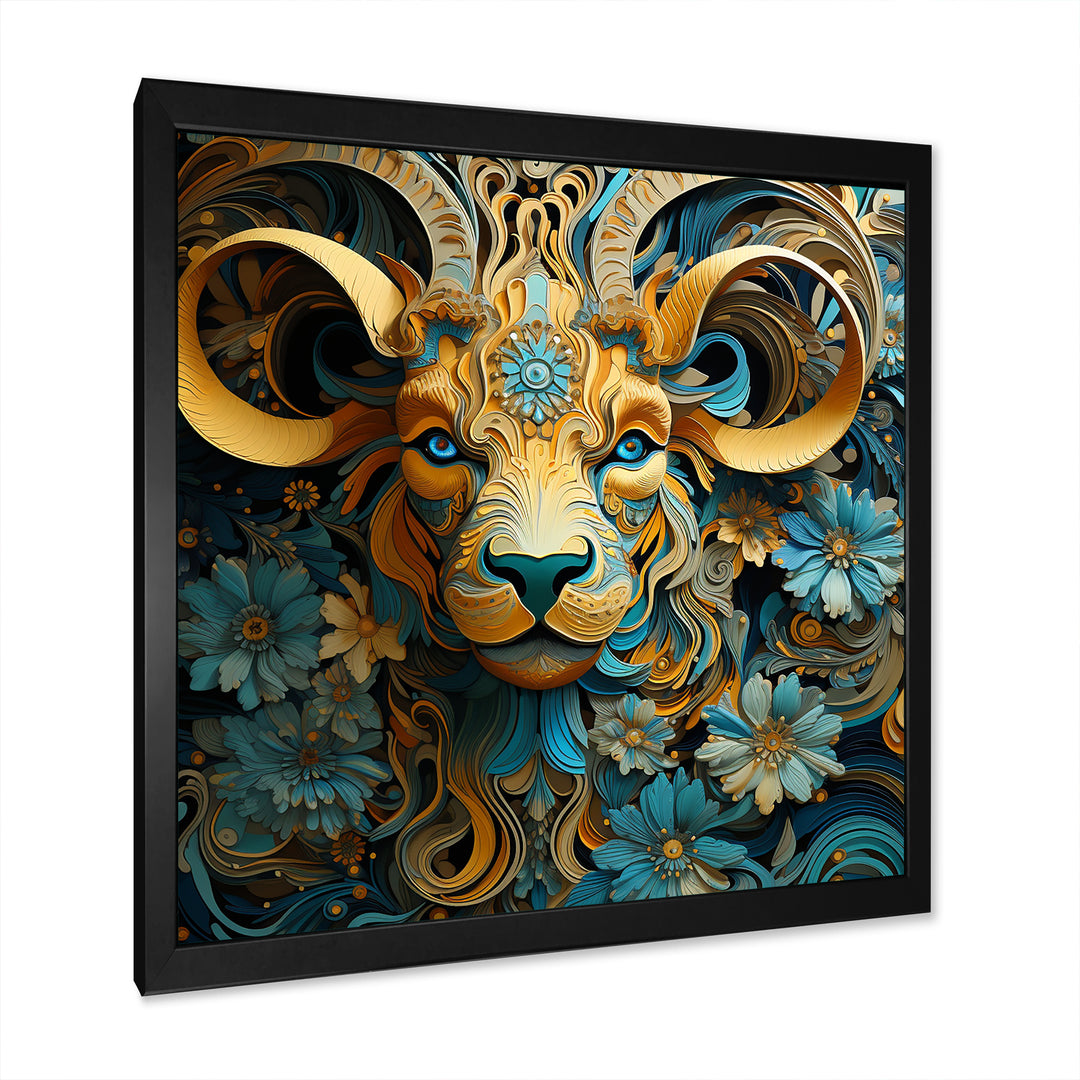Yellow Capricorn goat blooms - Goat Bedroom Wall Art