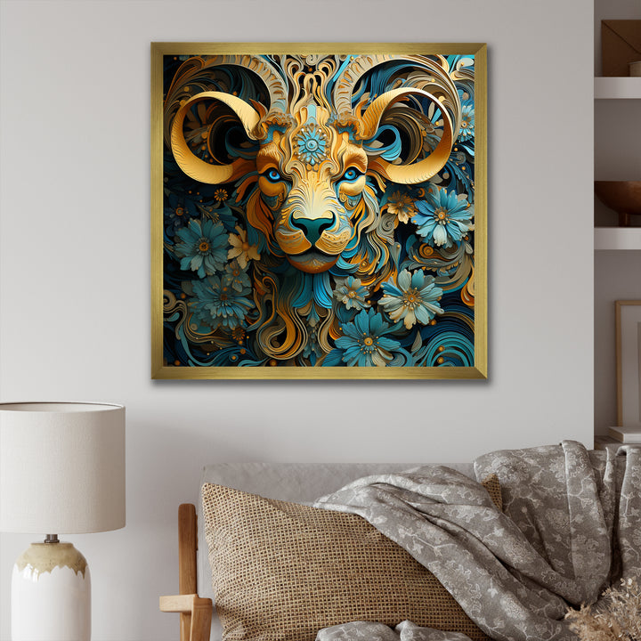 Yellow Capricorn goat blooms - Goat Bedroom Wall Art