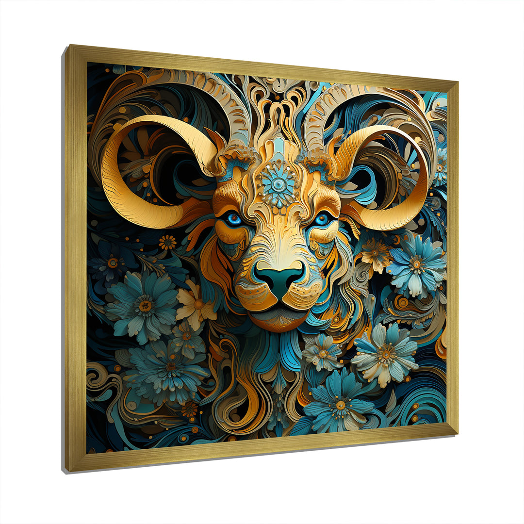 Yellow Capricorn goat blooms - Goat Bedroom Wall Art