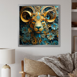 Yellow Capricorn goat blooms - Goat Bedroom Wall Art