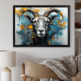 Blue Yellow goat blooms portrait - Goat Canvas Wall Art