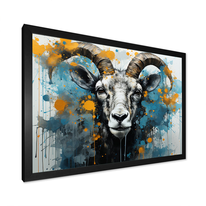 Blue Yellow goat blooms portrait - Goat Canvas Wall Art