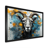 Blue Yellow goat blooms portrait - Goat Canvas Wall Art