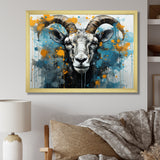Blue Yellow goat blooms portrait - Goat Canvas Wall Art