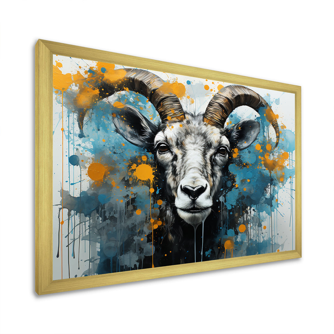Blue Yellow goat blooms portrait - Goat Canvas Wall Art