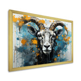 Blue Yellow goat blooms portrait - Goat Canvas Wall Art