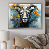 Blue Yellow goat blooms portrait - Goat Canvas Wall Art