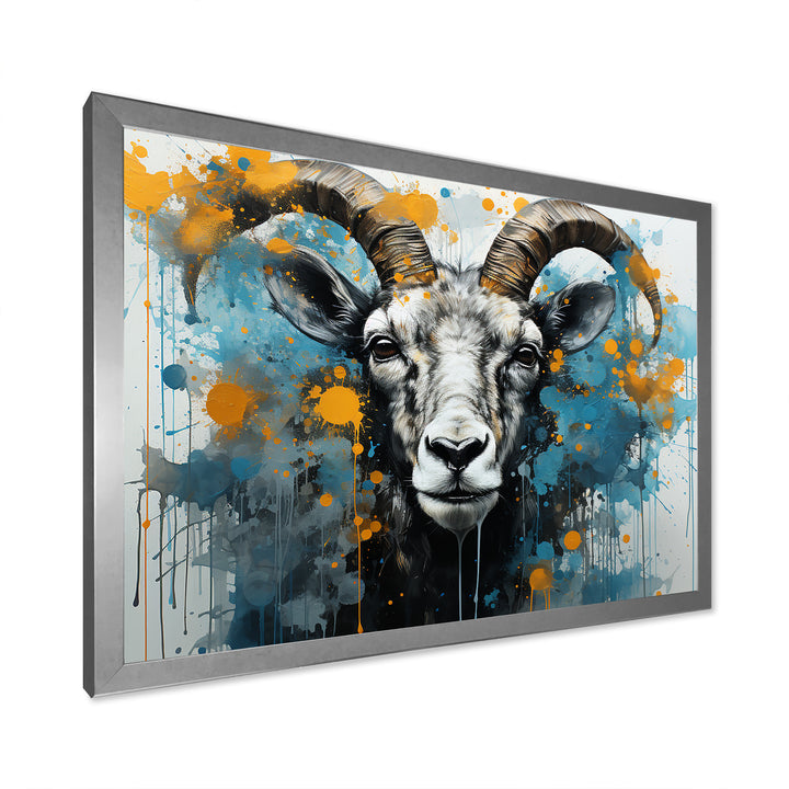 Blue Yellow goat blooms portrait - Goat Canvas Wall Art