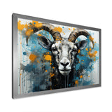Blue Yellow goat blooms portrait - Goat Canvas Wall Art