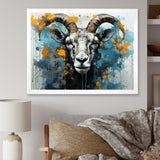 Blue Yellow goat blooms portrait - Goat Canvas Wall Art