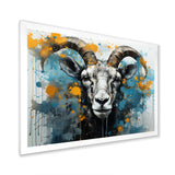 Blue Yellow goat blooms portrait - Goat Canvas Wall Art
