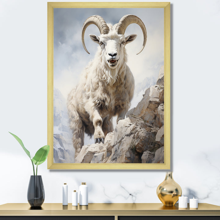 Cliff Climber Chamois goat - Goat Framed Canvas Art