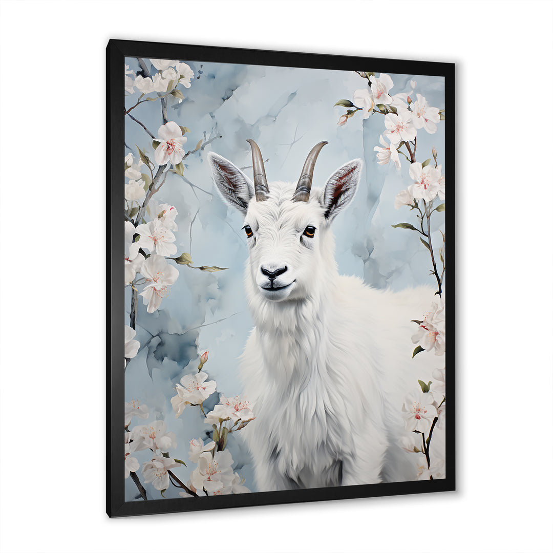 White goat in winter tranquility - Goat Bedroom Wall Art