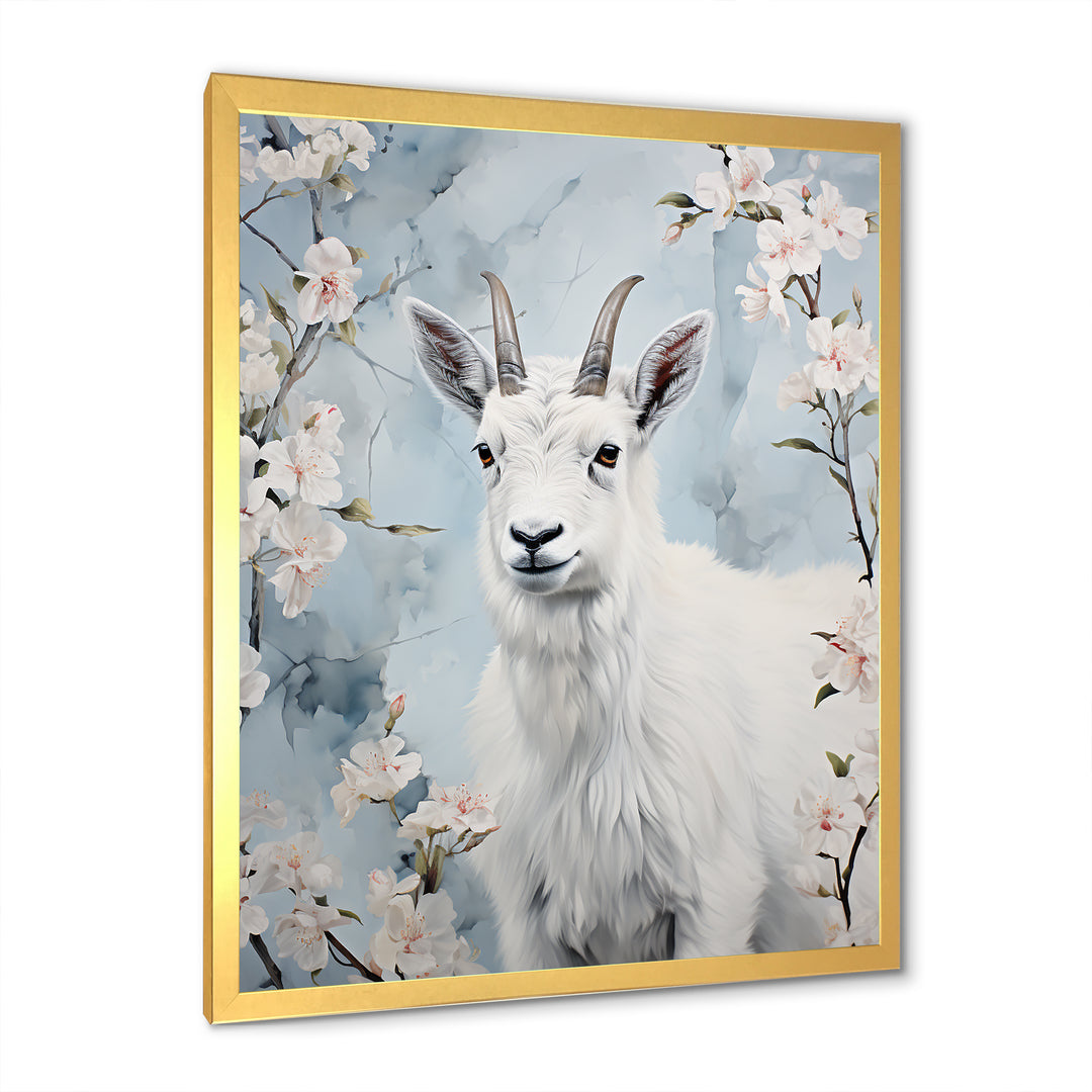 White goat in winter tranquility - Goat Bedroom Wall Art