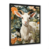 White goat portrait with summer flower - Goat Canvas Wall Art