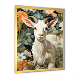 White goat portrait with summer flower - Goat Canvas Wall Art