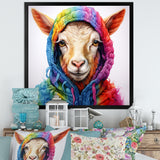 Colorful Knitted Jumper Goat Portrait - Goat Canvas Wall Art