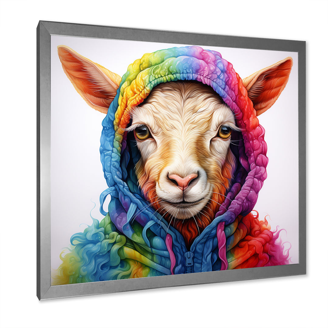 Colorful Knitted Jumper Goat Portrait - Goat Canvas Wall Art