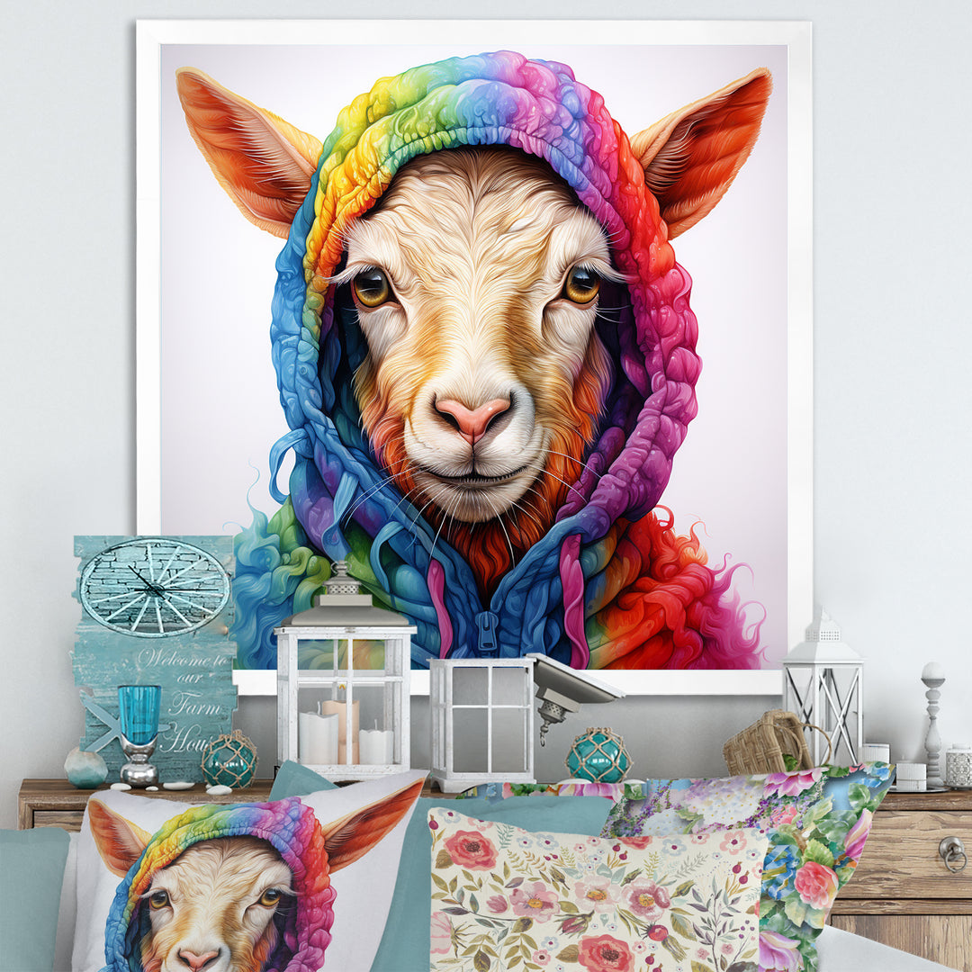 Colorful Knitted Jumper Goat Portrait - Goat Canvas Wall Art