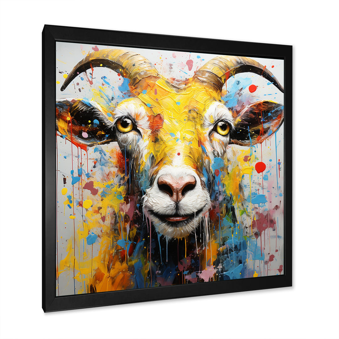Yellow pop art Goat portrait - Goat Wall Decor