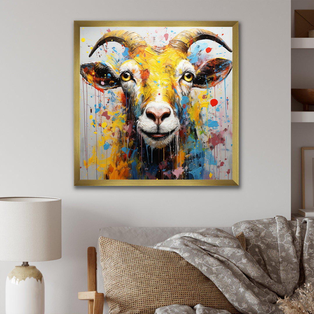 Yellow pop art Goat portrait - Goat Wall Decor