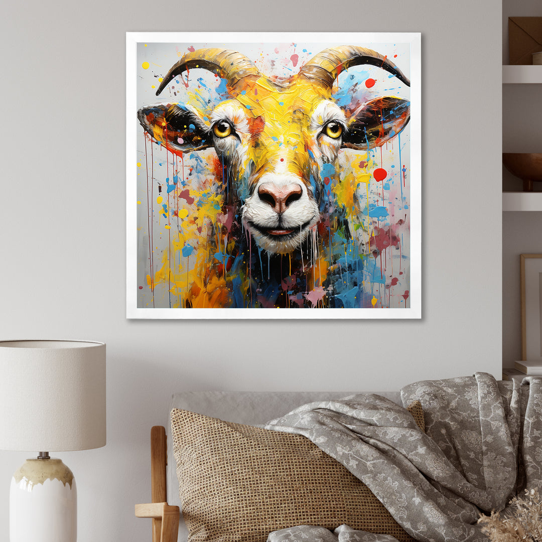 Yellow pop art Goat portrait - Goat Wall Decor