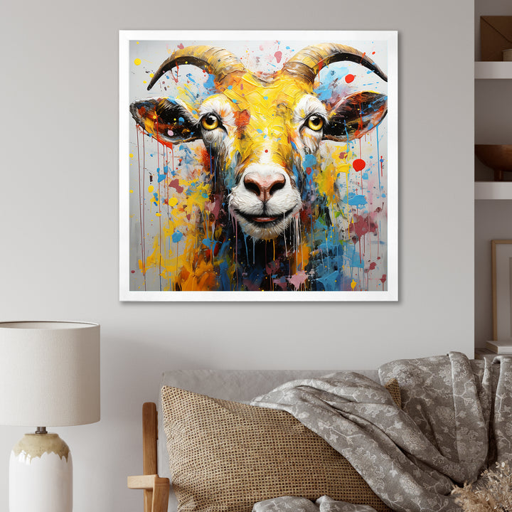 Yellow pop art Goat portrait - Goat Wall Decor
