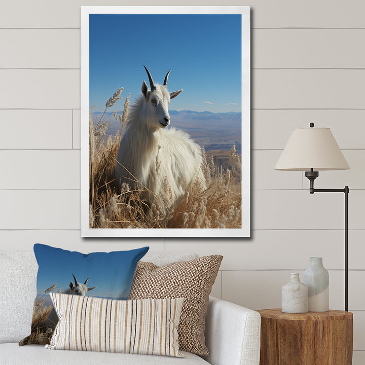 White Solitary Grazing Goat - Goat Wall Art Prints