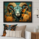 Blue and orange Goat modern portrait - Goat Large Canvas Wall Art