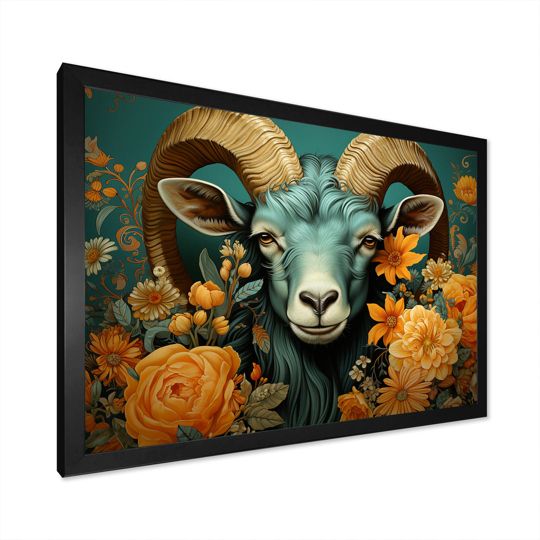 Blue and orange Goat modern portrait - Goat Large Canvas Wall Art