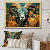 Blue and orange Goat modern portrait - Goat Large Canvas Wall Art
