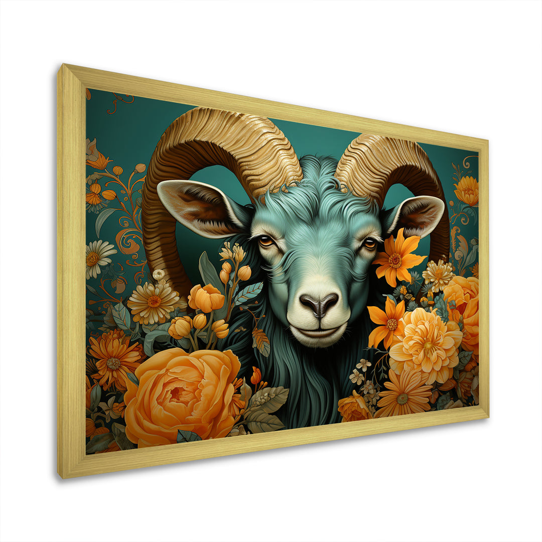 Blue and orange Goat modern portrait - Goat Large Canvas Wall Art