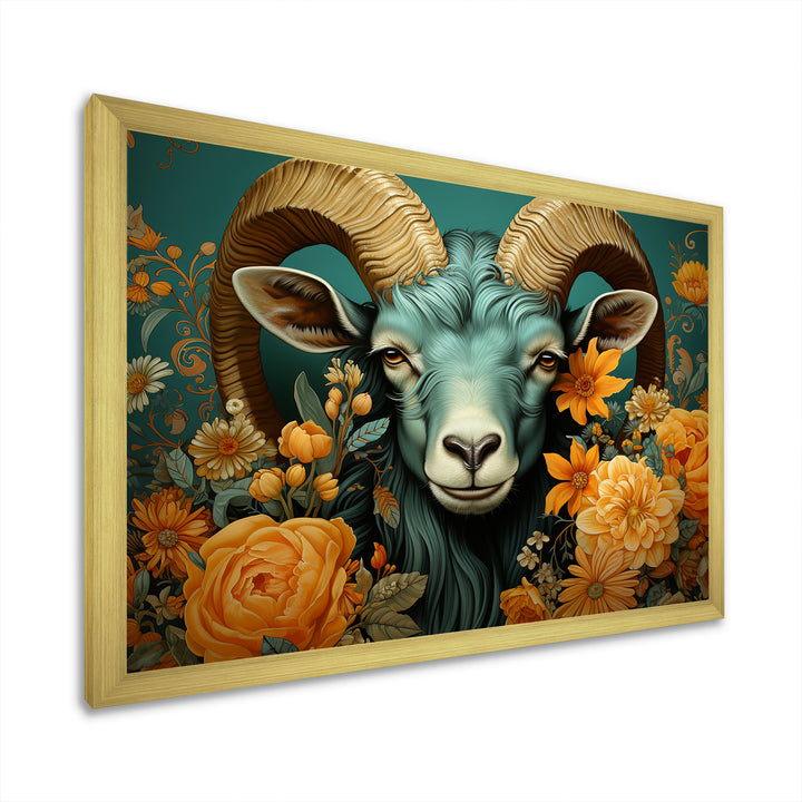 Blue and orange Goat modern portrait - Goat Large Canvas Wall Art