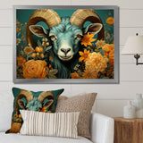 Blue and orange Goat modern portrait - Goat Large Canvas Wall Art