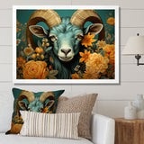 Blue and orange Goat modern portrait - Goat Large Canvas Wall Art