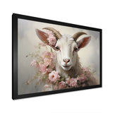 White Billy goat in pink floral Coller - Goat Canvas Wall Art