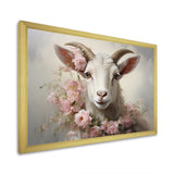 White Billy goat in pink floral Coller - Goat Canvas Wall Art