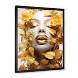 White and gold woman portrait with leaves I - Fashion Canvas Wall Art