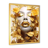 White and gold woman portrait with leaves I - Fashion Canvas Wall Art