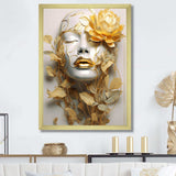 White and gold woman portrait with leaves II - Fashion Canvas Wall Art